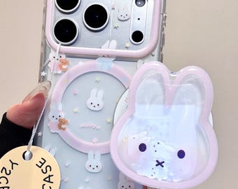 Nijntje MagSafe-hoesje met Shaker Bunny-greep en bedel, iPhone 17 16 15 14 13 Pro Max Cover, kawaii roze teddykonijn Coquette Aesthetic Y2K Gift