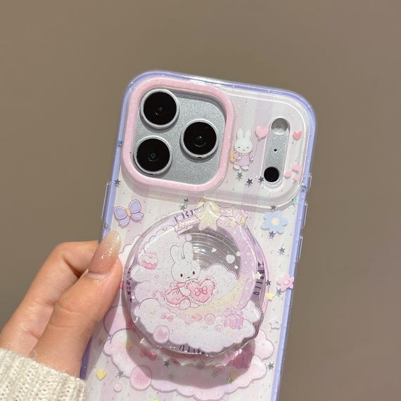 Miffy Lavender Moonlight MagSafe Case with Shaker Grip & Bow Charm, Kawaii Bunny Phone Cover iPhone 17 16 15 14 13 Pro Max, Dreamy Gift