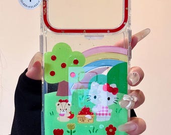 Kawaii Hello Kitty Apple Picnic Glitter-hoesje met bedel, Y2K Sanrio Clear Cover iPhone 17 16 15 14 13 Pro Max, leuk lentecadeau
