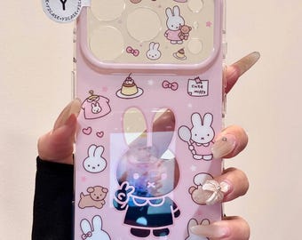 Nijntje-hoesje met roze sterbedel, 3D-reliëf konijn hoesje iPhone 17 16 15 14 13 Pro Max, kawaii Sanrio Coquette Soft Girl Y2K-cadeauset