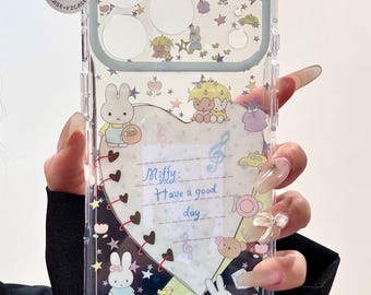 Kawaii nijntje helder glitterhoesje met blauwe sterbedel, schattig konijntje-hart hoes iPhone 17 16 15 14 13 Pro Max, Y2K Coquette Esthetic Gift