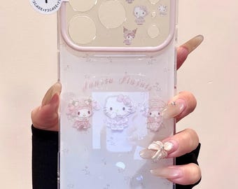 3D nijntje Playground-hoesje met sterbedel, kawaii konijn doorzichtige hoes iPhone 17 16 15 14 13 Pro Max, Y2K Coquette Soft Girl cadeau, roze bumper