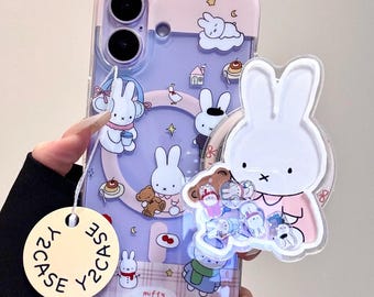 Nijntje MagSafe-hoesje met Shaker Bunny-greep en bedel voor iPhone 17 16 15 14 13 Pro Max, kawaii Purple Bunny Coquette Aesthetic, Y2K-telefooncadeau