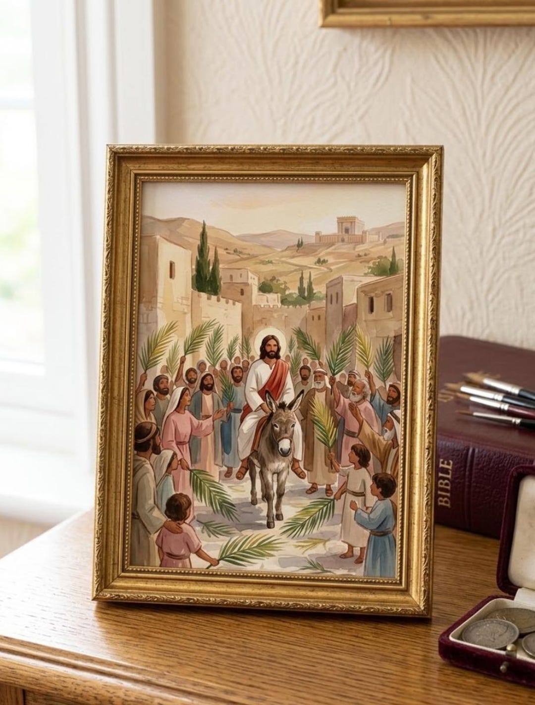 Palm Sunday Wall Art Printable, Jesus Riding Donkey, Holy Week Decor ...