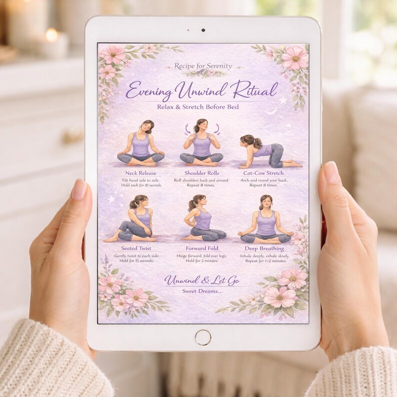 Evening Unwind Stretch Routine Poster | Bedtime Yoga Flow, Self Care ...