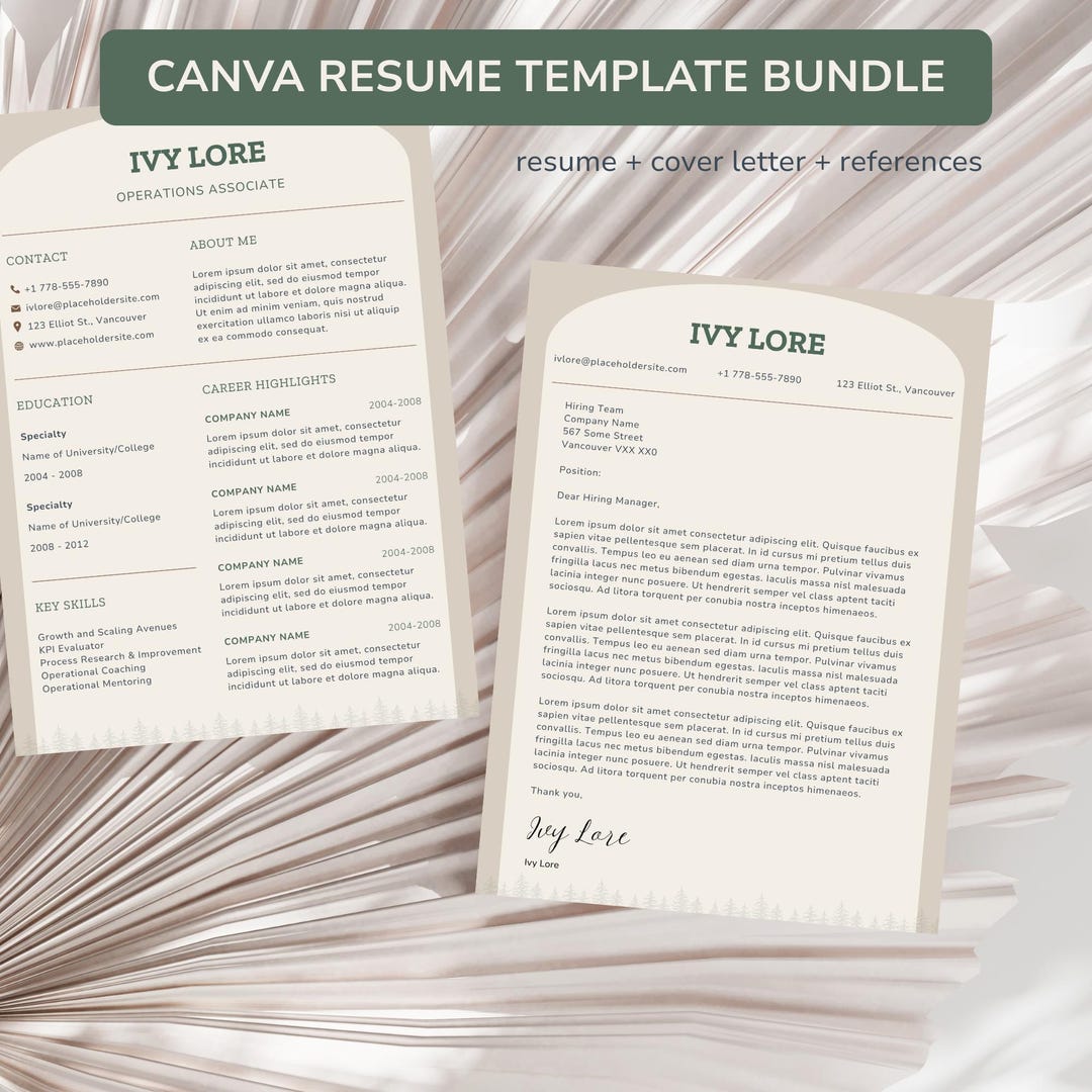 Minimalist Resume Cover Letter Template Bundle | Editable, Modern ...