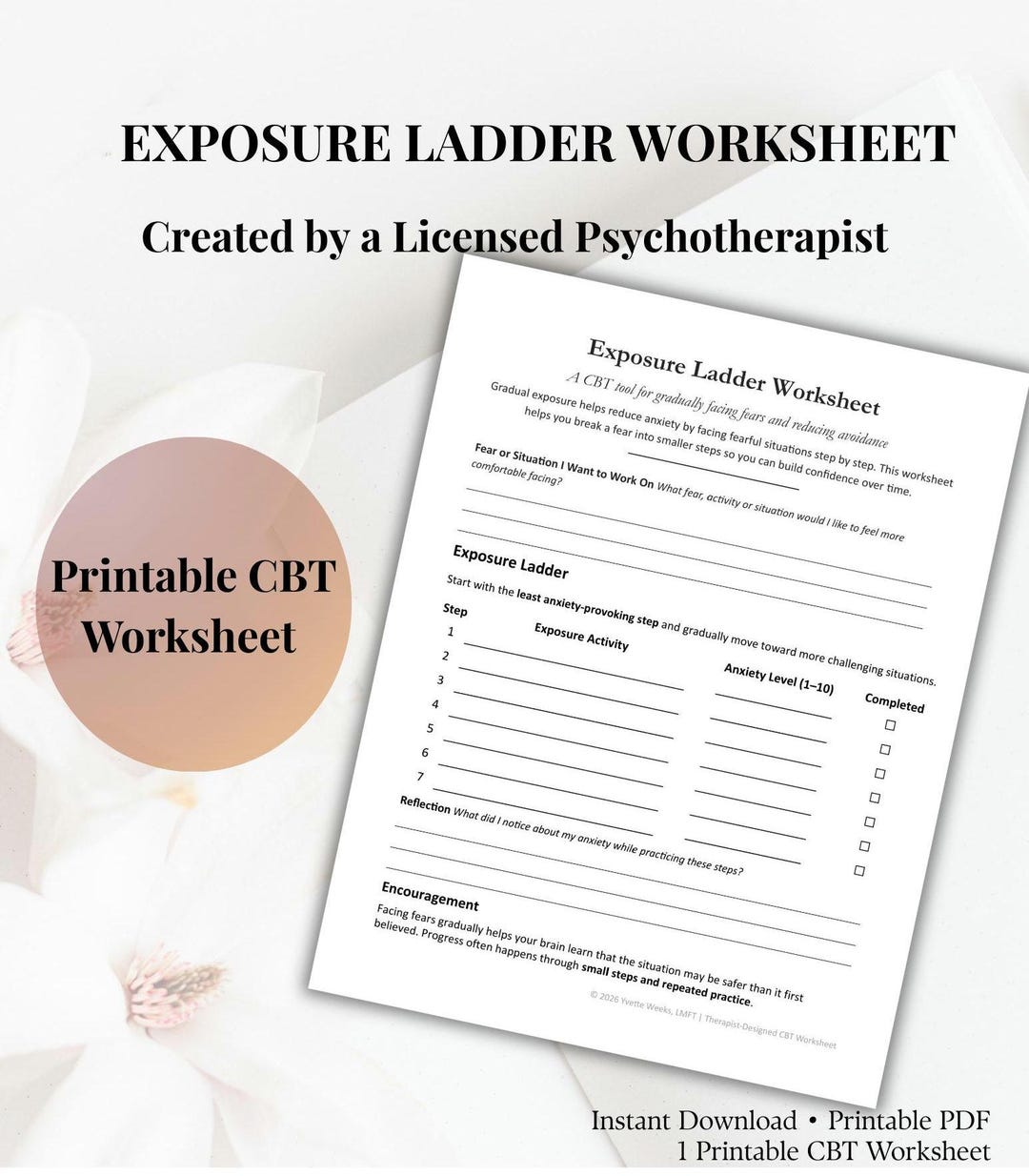 Exposure Ladder Worksheet | CBT Exposure Therapy Printable | Anxiety ...