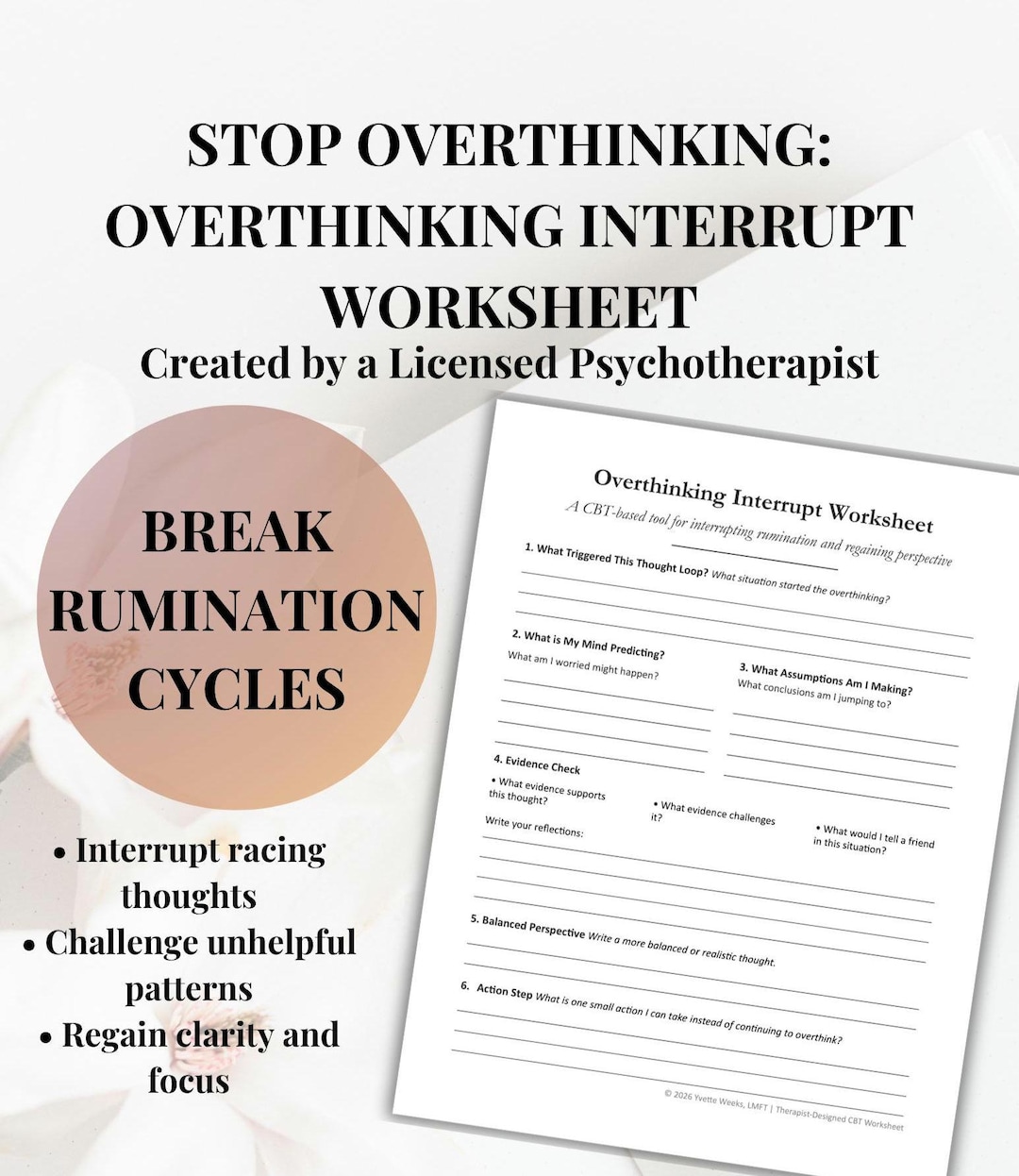 Stop Overthinking Worksheet | CBT Overthinking Worksheet | Racing ...