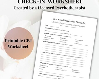 Check-In Arbeitsblatt zur emotionalen Regulierung | CBT Therapie für Angst & Stress | Arbeitsblatt für emotionales Bewusstsein |