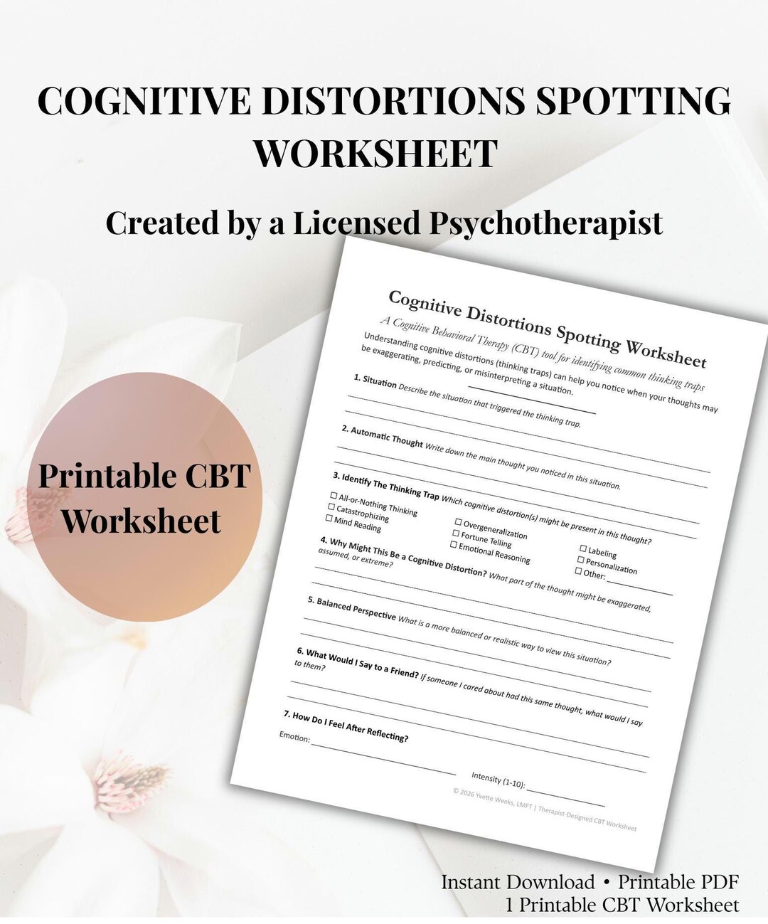 Cognitive Distortions Worksheet | CBT Thinking Traps Worksheet ...