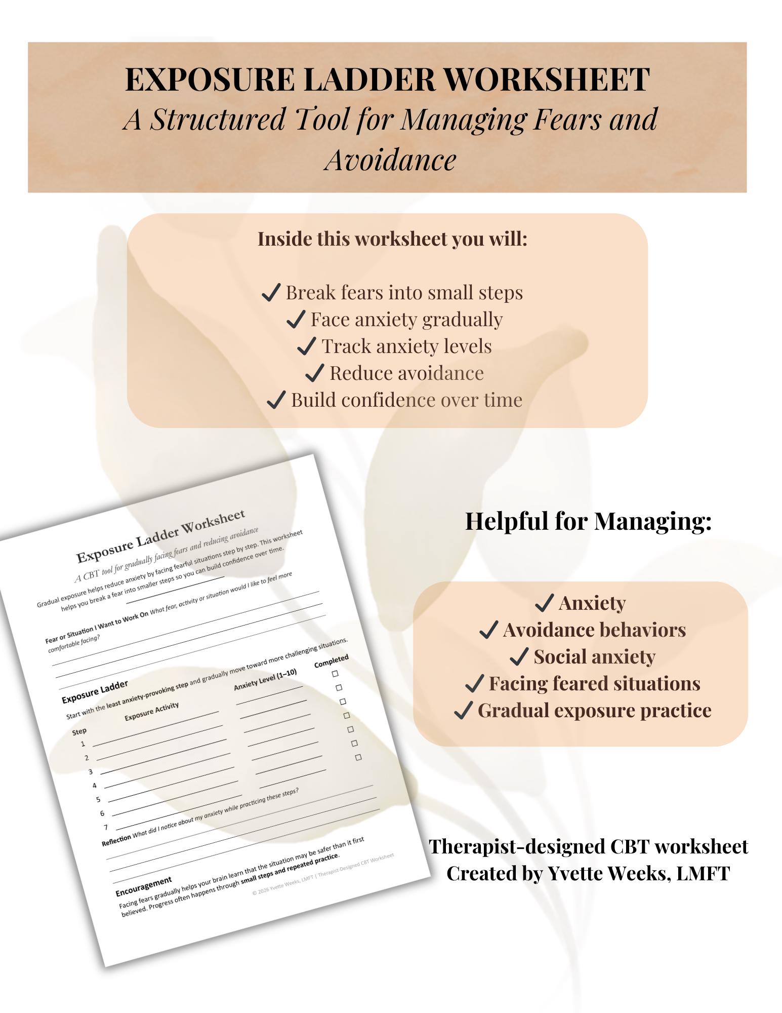 Exposure Ladder Worksheet | CBT Exposure Therapy Printable | Anxiety ...