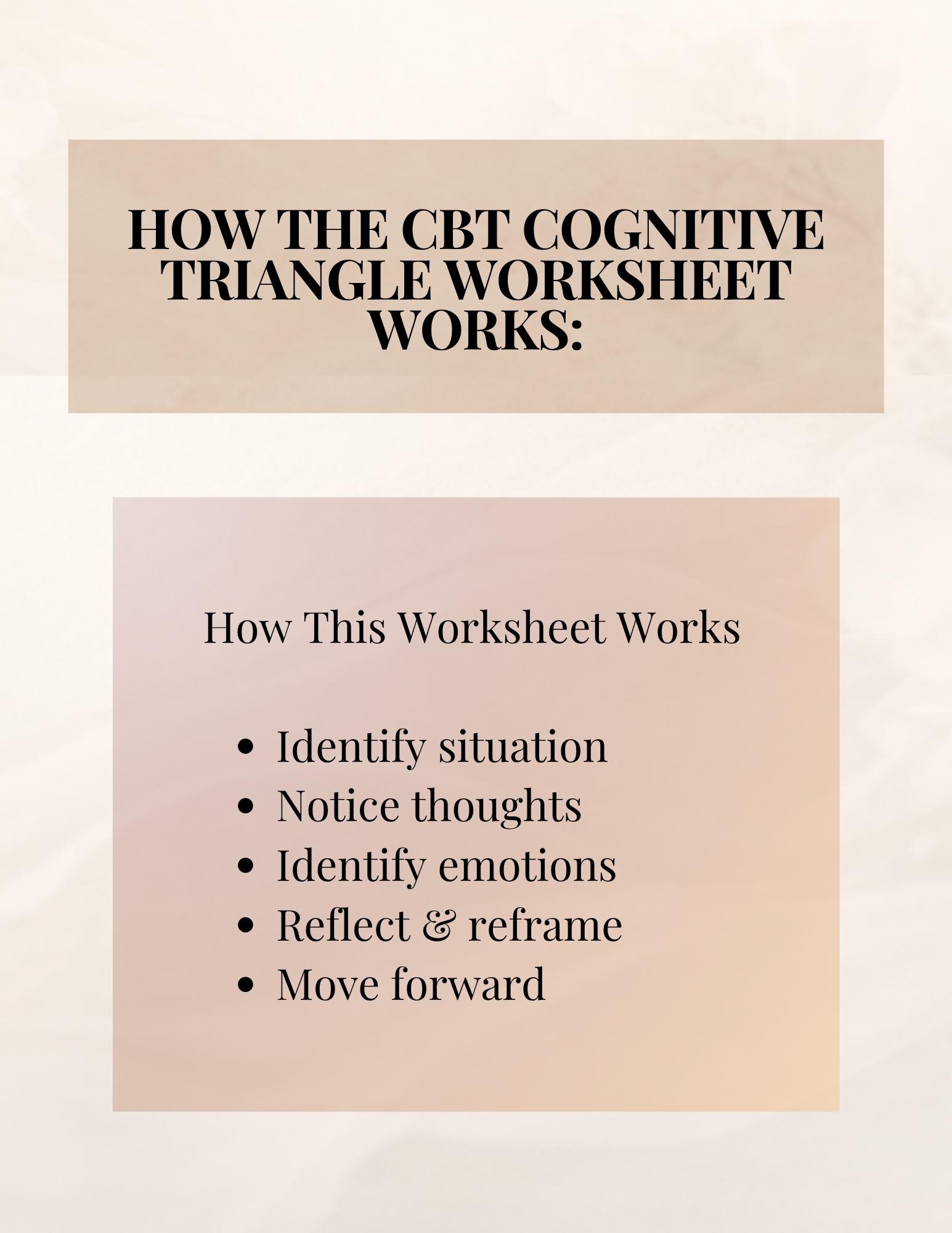 CBT Cognitive Triangle Worksheet PDF | Anxiety & Overthinking Tool ...