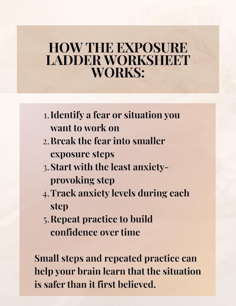 Exposure Ladder Worksheet | CBT Exposure Therapy Printable | Anxiety ...