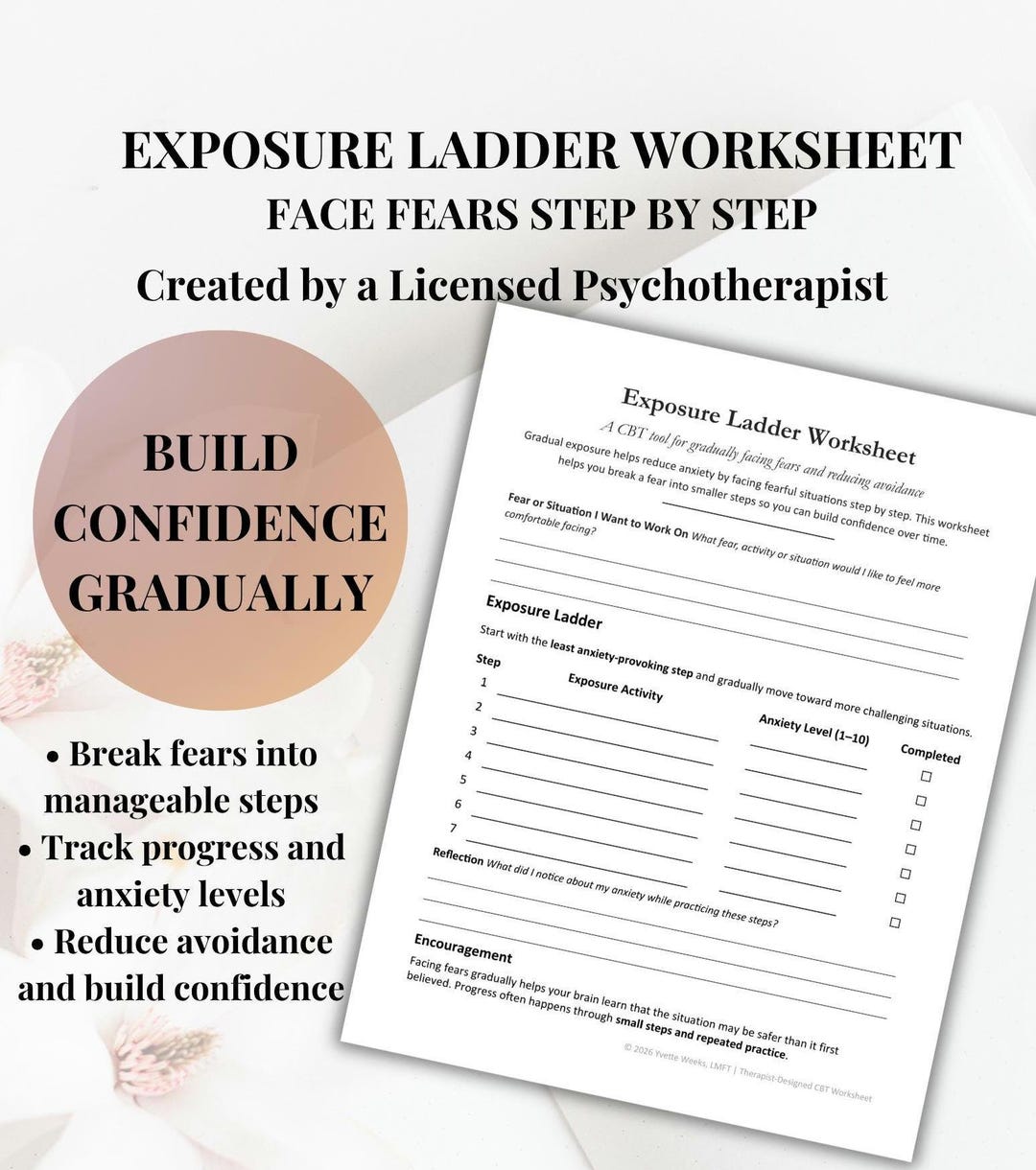 Exposure Ladder Worksheet | CBT Exposure Therapy Printable | Anxiety ...