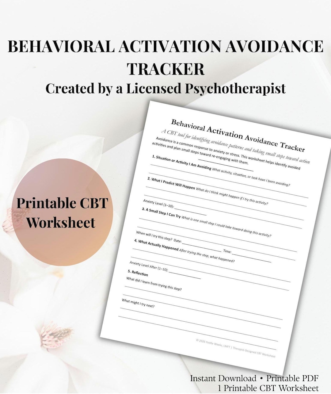 Behavioral Activation Avoidance Tracker Worksheet | CBT Behavioral ...