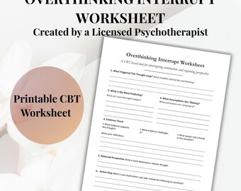 Hör auf zu überdenken Arbeitsblatt | CBT Overthinking Arbeitsblatt | Racing Gedanken & Wiederkäuen Werkzeug | Angst Bewältigung Fähigkeiten Printable | Therapie Werkzeug