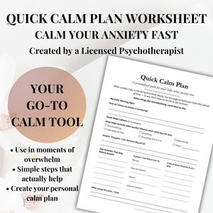 Quick Calm Plan Worksheet, Anxiety Coping Plan, Panic Attack Help, Calm Down Tool, CBT Anxiety Printable, Grounding & Coping Strategies