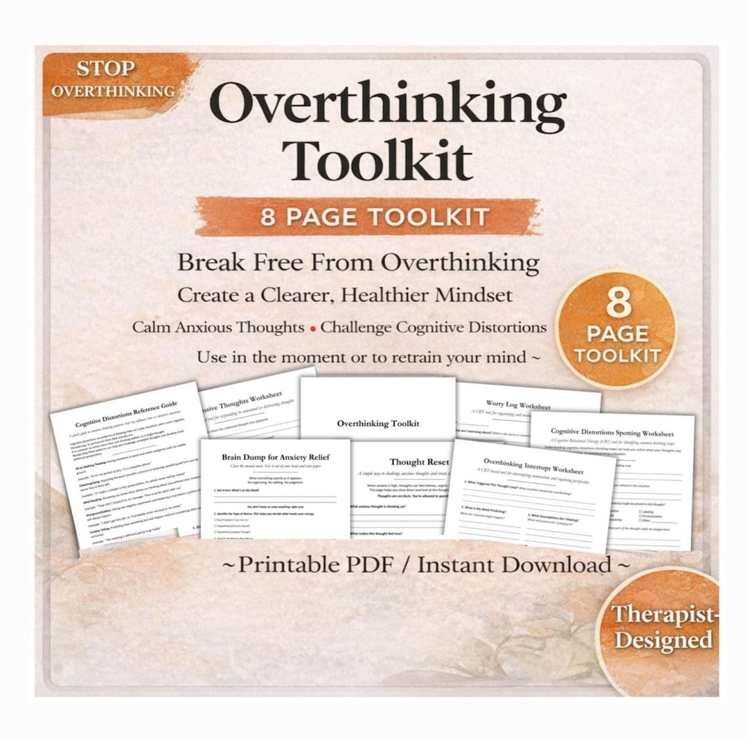 Overthinking Toolkit, CBT Anxiety Worksheets Bundle, Stop Overthinking ...