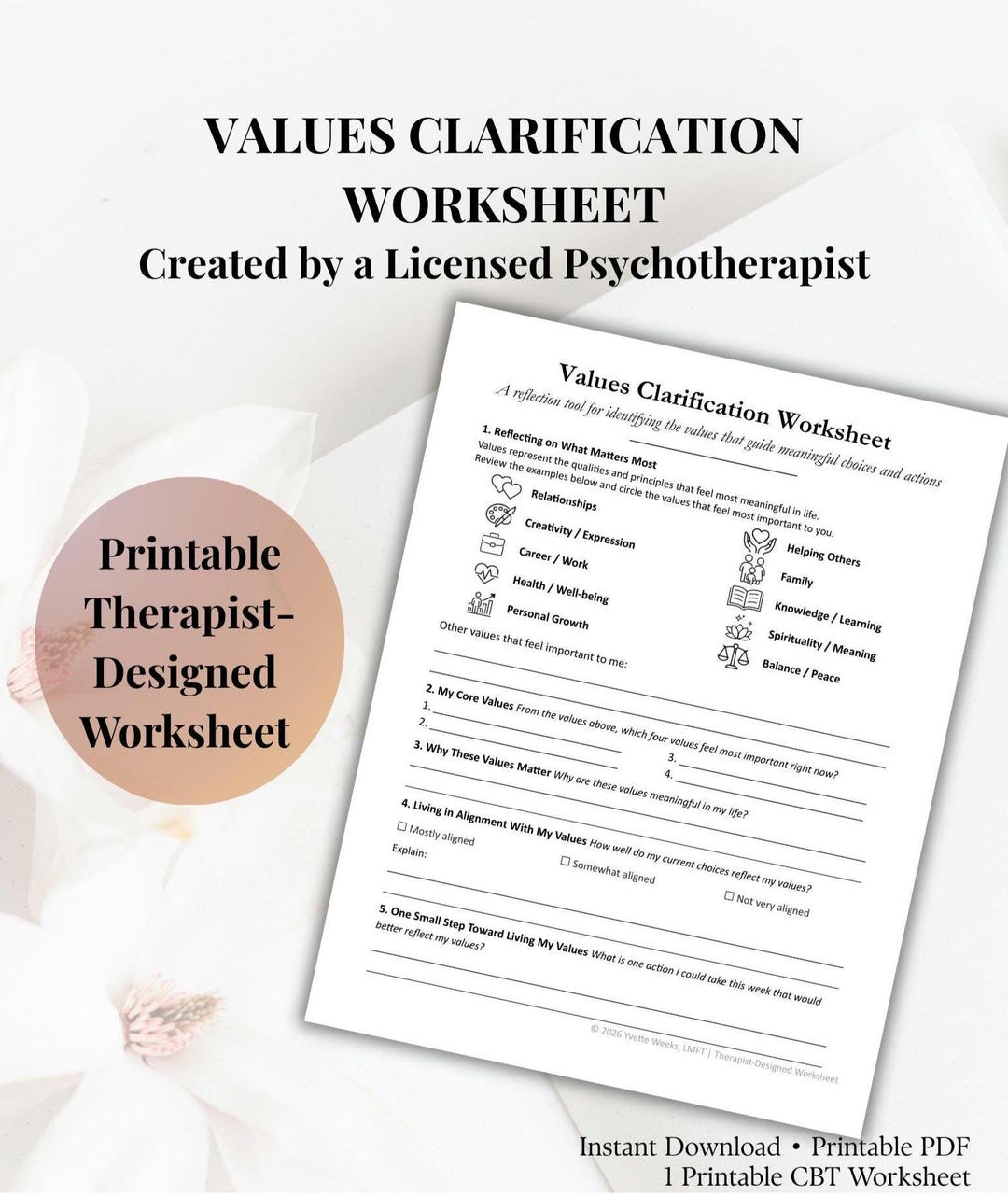 Values Clarification Worksheet | Personal Values Worksheet | Self ...