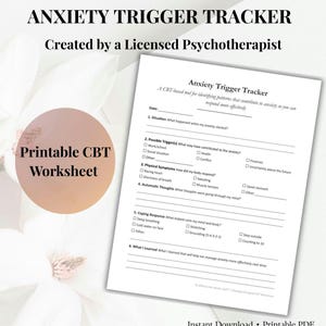 Anxiety Trigger Tracker Worksheet, CBT Anxiety Worksheet, Anxiety Log Printable, Anxiety Awareness Tool, Therapy Worksheet, Mental Health