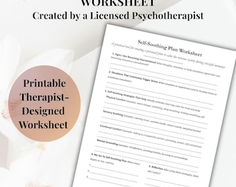 Selbstberuhigender Plan Arbeitsblatt | Emotionale Regulation und Bewältigungsfähigkeiten Printable | Angst- und Stressbewältigungs-Tool | Therapie Arbeitsblatt |