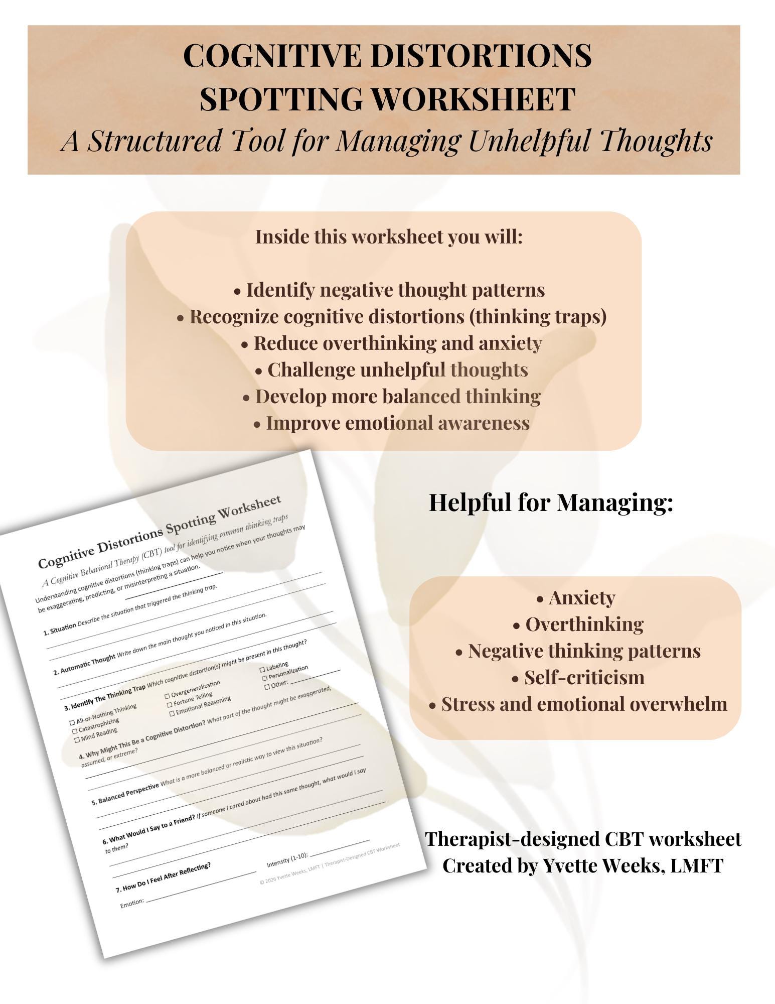 Cognitive Distortions Worksheet | CBT Thinking Traps Worksheet ...