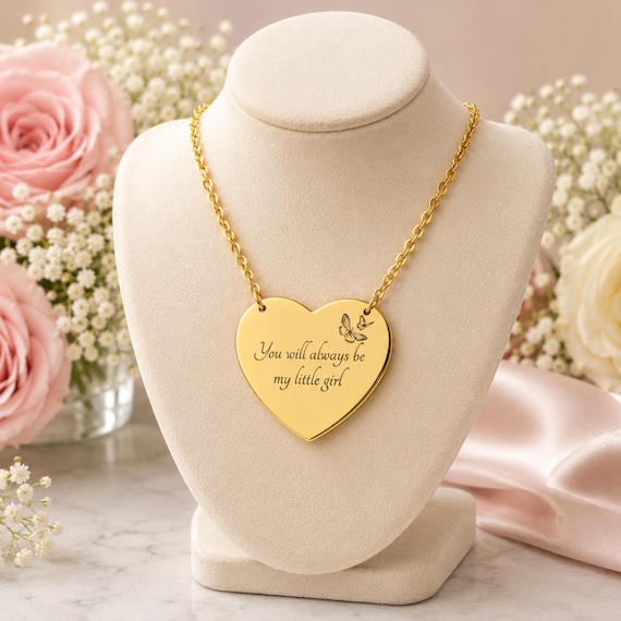 Daughter Gift from Mom Necklace | Custom Engraved Heart Pendant | Personalized Gold Necklace | Gift for Teenage Daughter