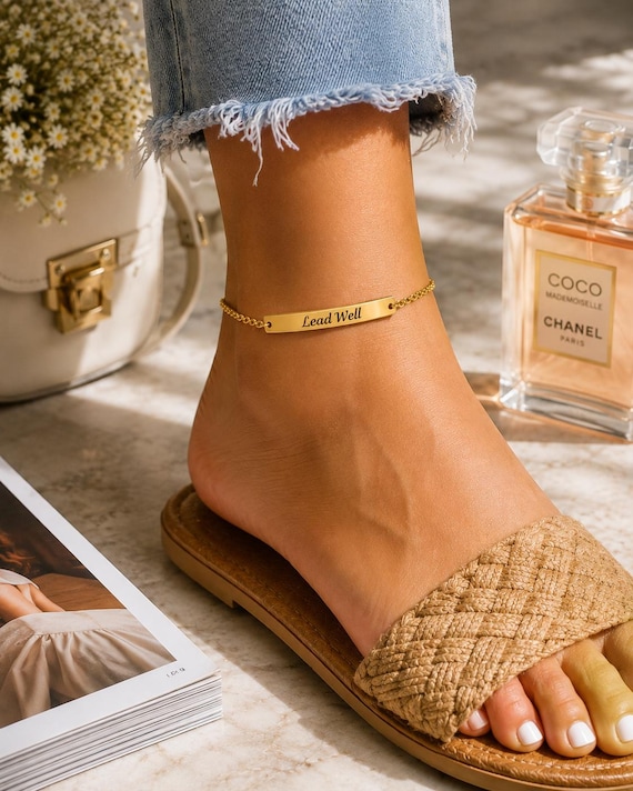 Personalized Inspirational Engraved Ankle Bracelet, Meaningful Gift for Her, Everyday Gold Jewelry