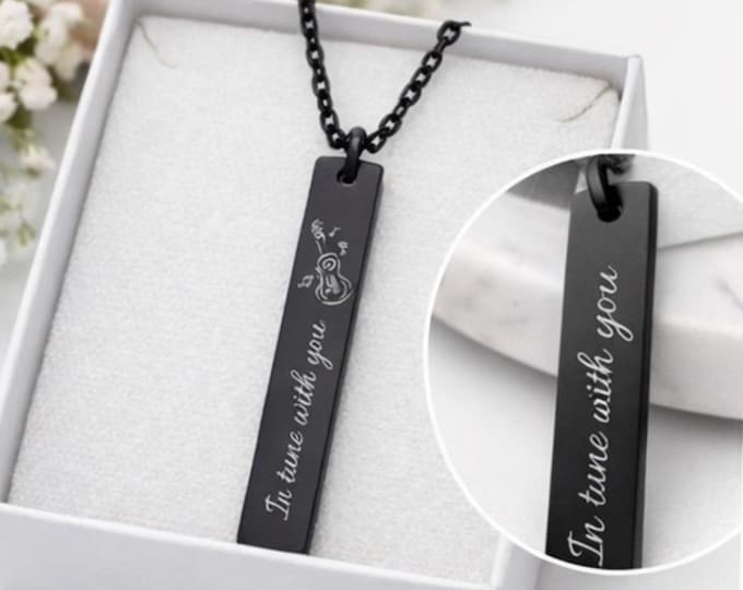 Featured listing image: Personalized Vertical Bar Necklace • Custom Engraved Gold, Silver or Stainless-Steel Pendant