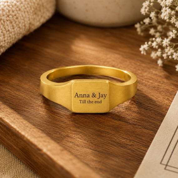 Personalized Couple Signet, Custom Engraved Matching Ring, Boyfriend & Girlfriend Gifts, Anniversary Promise Ring