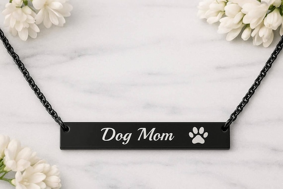 Personalized Name Necklace, Engraved Paw Print Bar, Dog & Cat Memorial Gift, Pet Lover Jewelry