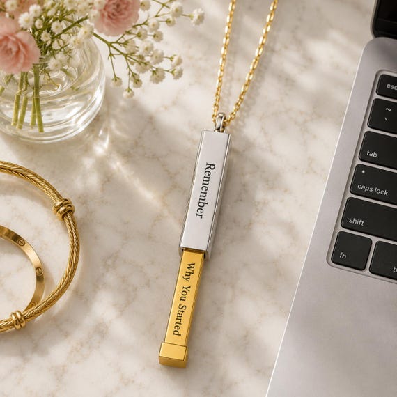 Hidden Message Necklace, Personalized Sliding Bar Necklace, Secret Engraved Pendant, Inspirational Jewelry Gift