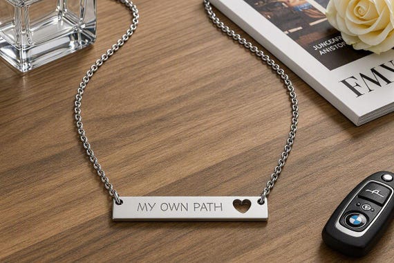 Personalized Inspirational Bar Necklace, Custom Engraved Quote Necklace, Minimalist Name Jewelry, Self Love Gift