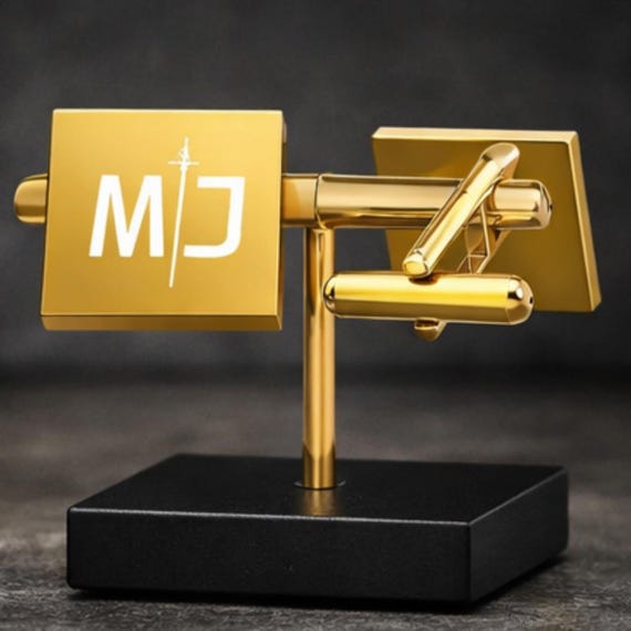 Personalized Gold-Tone Stainless Steel Cufflinks, Custom Engraved Monogram, Groomsmen Wedding Gift, Anniversaries, Birthday presents