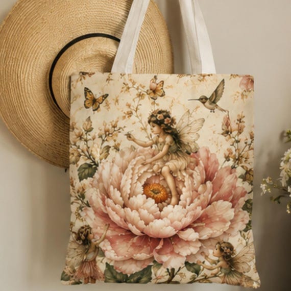 Enchanted Fairy Garden Tote | Floral Cottagecore Book Bag | Nature Lover Gift | Reusable Shopping Bag