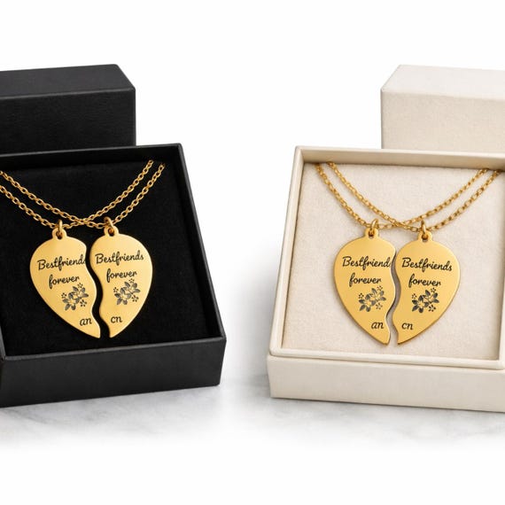 Personalized Split Heart Necklace Set, Matching Jewelry, Custom Name | Initials, BFF Gift for Her