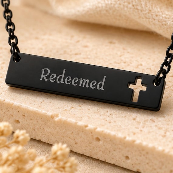 Personalized Bar Necklace with Cross | Custom Engraved Bible Verse Name | Faith Gifts | Scripture Jewelry