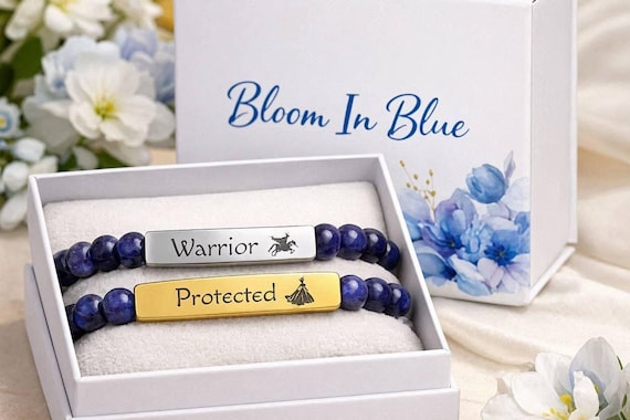 Engraved Warrior Protected Lapis Blue Stone Bracelet Set – Spiritual Strength Set Gifts