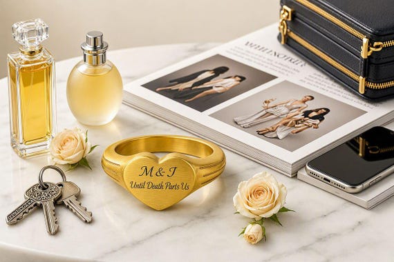 Personalized Couple Signet, Matching Promise Ring for Couples, Custom Engraved Anniversary Gifts