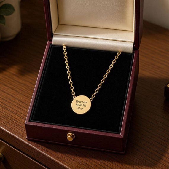 Custom Circle Necklace, Engraved Jewelry for Mom, Rose Gold Disc Pendant, Mother's Day Gift