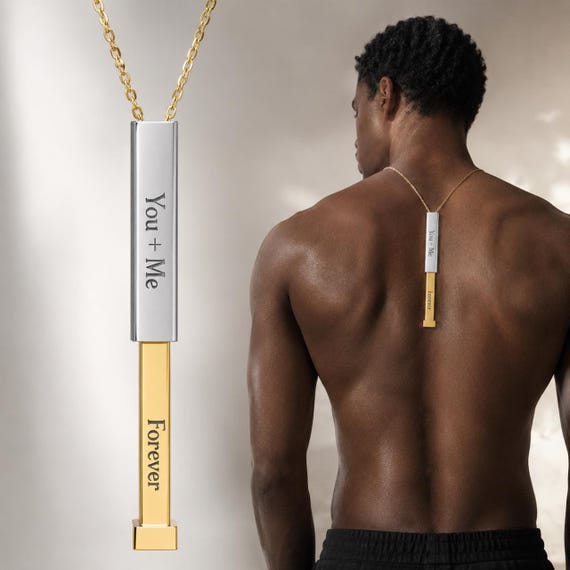 Personalized Secret Message Necklace, Hidden Engraved Bar Pendant, Custom Love Gift for Her or Him