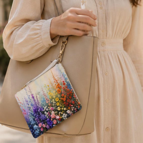 Artistic Clutch Bag for Women, Wristlet Purse, Cosmetic Organizer, Travel Pouch, Gift for Her