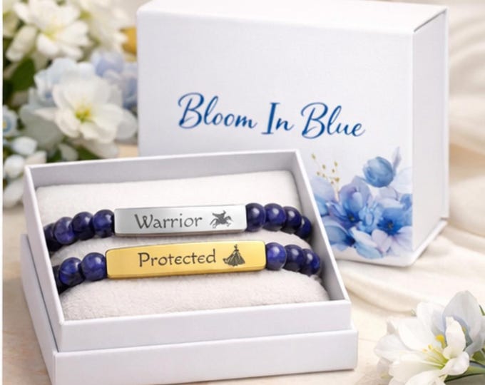 Featured listing image: Engraved Warrior Protected Lapis Blue Stone Bracelet Set – Spiritual Strength Set Gifts