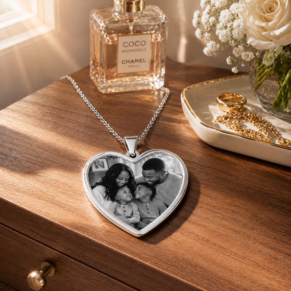 Custom Family Photo Heart Necklace | Picture Necklace Gift for Mom, Memorial & Loved One's Keepsake