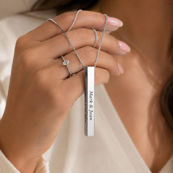 Personalized 4-Sided Stainless Steel Friendship Necklace | Custom Engraved Keepsake Gift | Our Story