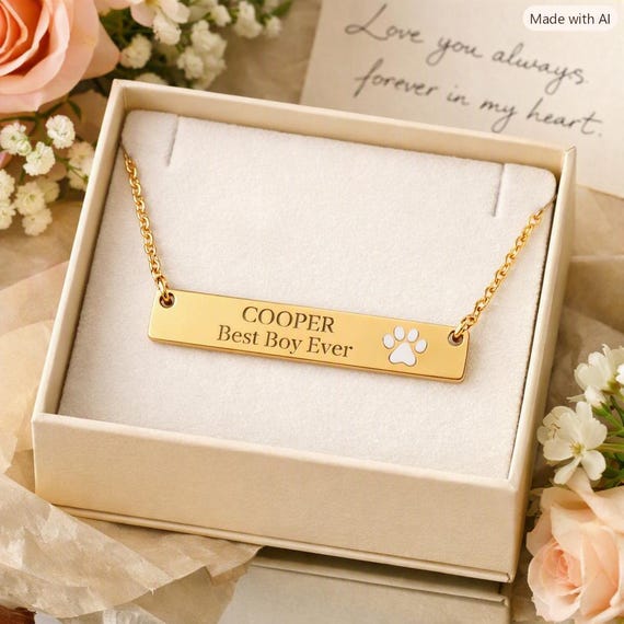 Custom Pet keepsake Necklace | Engraved Name plate | Dog Memorial Jewelry, Animal lover Keepsake Gift