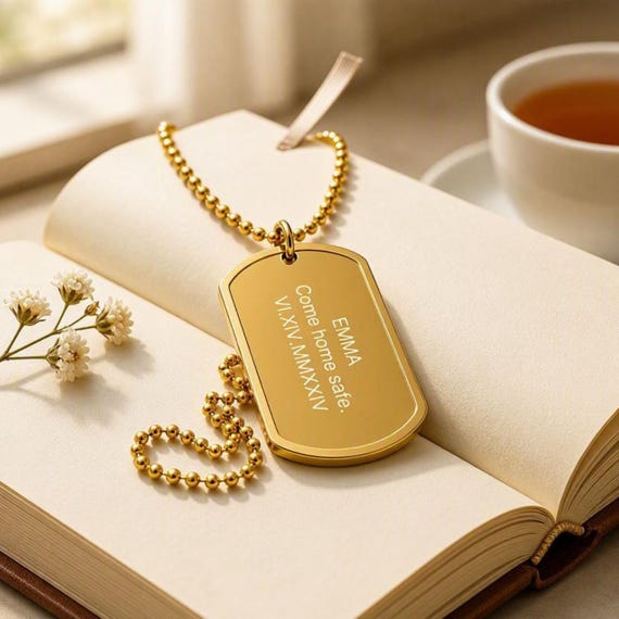Personalized Dog Tag Necklace, Custom Engraved Name & Message, Military Style, Meaningful Gift for Him