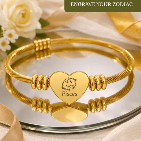 Personalized Zodiac, Custom Astrology Bracelet, Engraved Horoscope Jewelry, Birth Sign Jewelry, Gold & Stainless steel