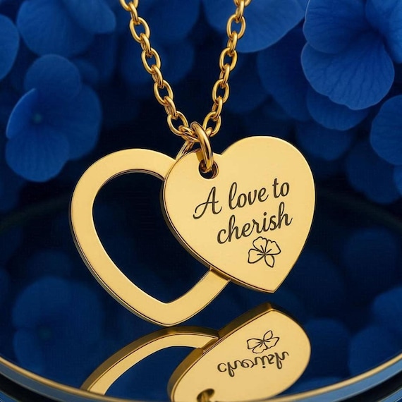 Engraved Pop Out Heart Name Necklace, Minimalist Gold Stainless Steel, Personalized Keepsake