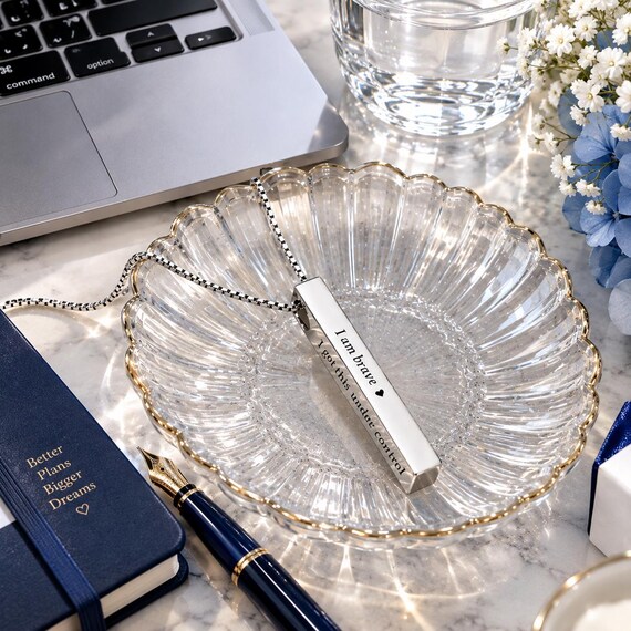 Personalized Engraved Bar Necklace | 3D Engraved Design | Wear Your Motivation | Self-Love Gift